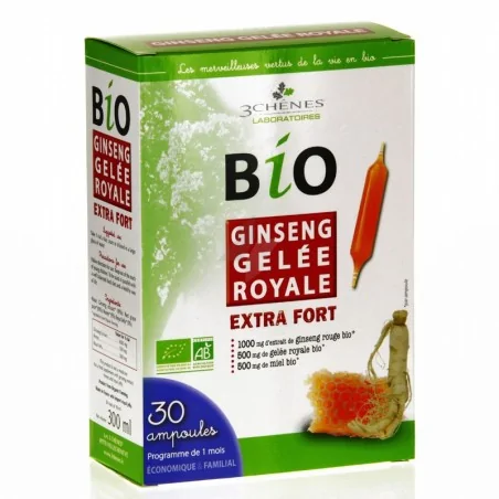 3 chênes Ginseng Gelée Royale BIO EXTRA FORT 30 AMPOULES