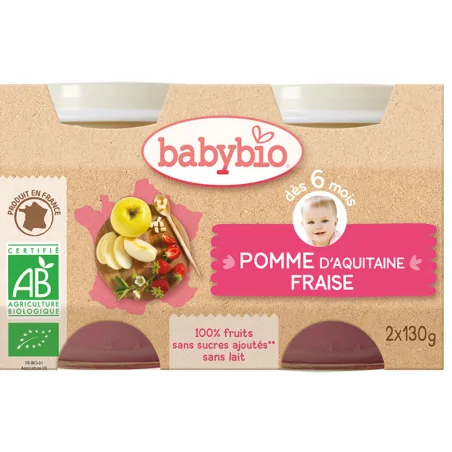 Babybio Pomme d’Aquitaine & Fraise 2X130G