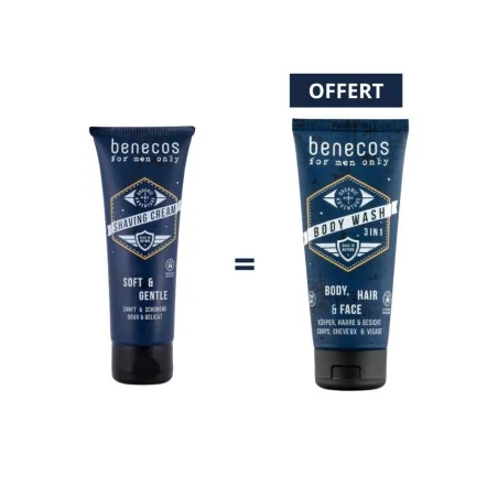 BENECOS FOR MEN ONLY CRÈME À RASER 75 ML Achete + BENECOS FOR MEN ONLY GEL DOUCHE 3EN1 200ML Offert
