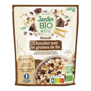 JARDIN BIO MUESLI CHOCOLAT NOIR ET GRAINES DE LIN 375G
