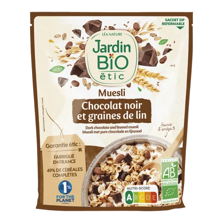 JARDIN BIO MUESLI CHOCOLAT NOIR ET GRAINES DE LIN 375G