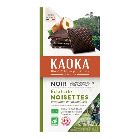 KAOKA TABLETTE DE CHOCOLAT NOIR 66% AUX ECLAT NOISETTES CARAMELISES 100G