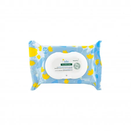 Klorane – Lingettes nettoyantes douces pour le corps au Calendula apaisant – Bébé – Peau normale à sèche 25 u