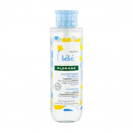 Klorane – Eau nettoyante sans rinçage au Calendula apaisant – Bébé – Peau normale 500 ml