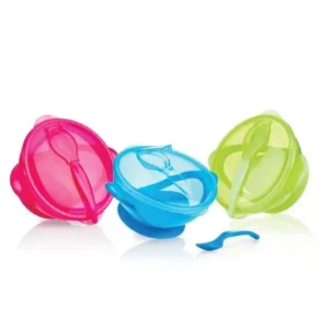Nûby Assiette profonde PP 300ml avec ventouse, cuillière et couvercle +9 mois Réf : ID5419 rose