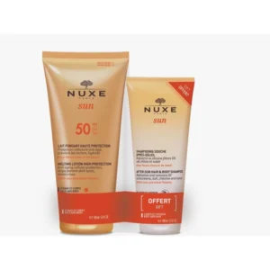 nuxe sun pack lait solaire fondant spf50 150ml shampooing douche apres soleil 100ml