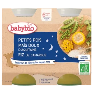 babybio petits pois mais doux daquitaine riz de camargue 2x200g 1