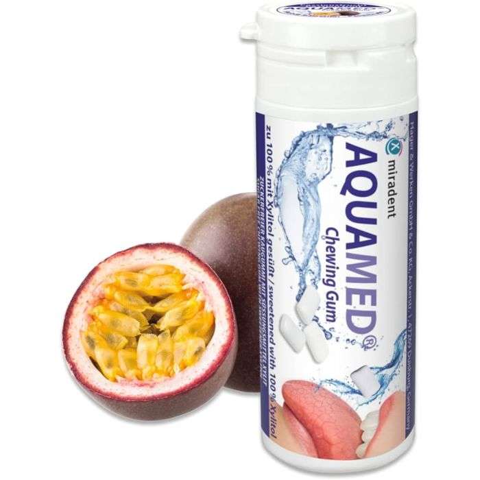 miradent miradent aquamed chewing gum fruit de passion haleine fraiche 1