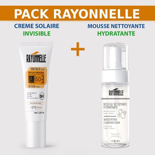 RAYONNELLE PACK : Crème écran solaire invisible spf50+ 50ml + Mousse nettoyante hydratante 150ml