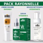 RAYONNELLE PACK : Crème écran solaire invisible spf50+ 50ml + Mousse nettoyante hydratante 150ml + SERUM Vitamine E 30ml