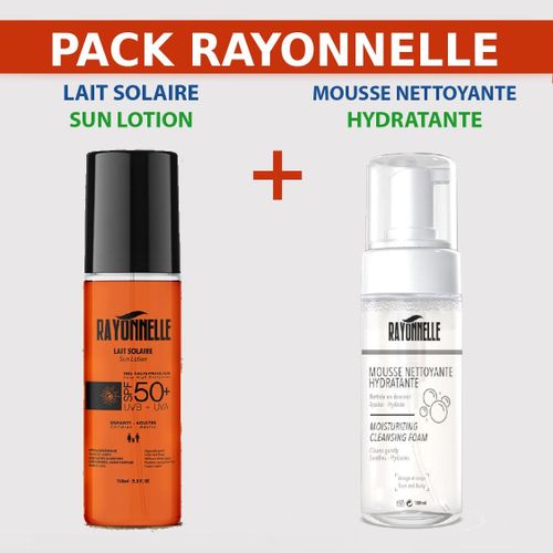 RAYONNELLE PACK : Lait Solaire SPF 50+ UVA/UVB  150 ml + Mousse nettoyante hydratante 150ml