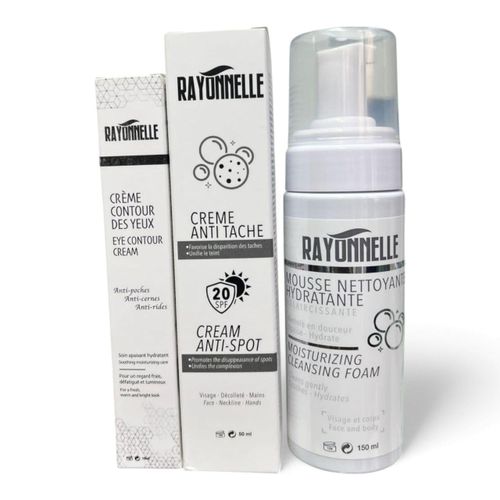 RAYONNELLE PACK = CREME CONTEUR DES YEUX 15ml + CREME ANTI TACHE 50 ml + Mousse nettoyante hydratante 150ml
