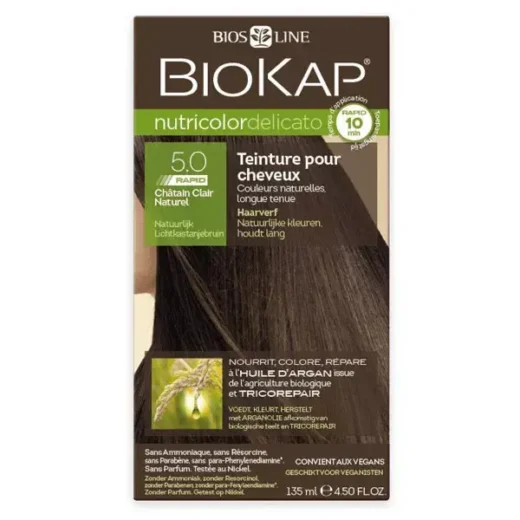 Biokap Nutricolor Delicato Rapid Teinture pour Cheveux 5.0 Chatain Clair Naturel – Couleur naturelle et soin éclatant