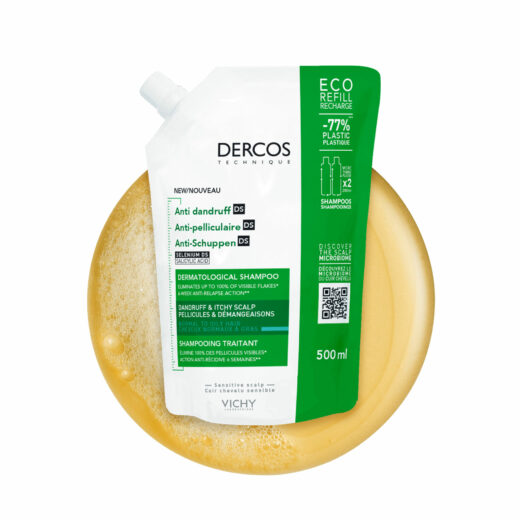 DERCOS TECHNIQUE  ECO-RECHARGE SHAMPOOING ANTIPELLICULAIRE DS – CHEVEUX NORMAUX A GRAS – Couleur naturelle et soin éclatant