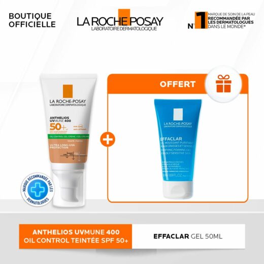 La Roche Posay Anthelios Oil Control Matifiante Teinte Spf50 50ml+ Effaclar Gel Pack – Couleur naturelle et soin éclatant