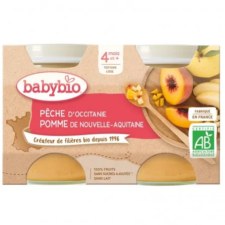 BABYBIO Pêche d'Occitanie Pomme de Nouvelle-Aquitaine 2X130G – Couleur naturelle et soin éclatant