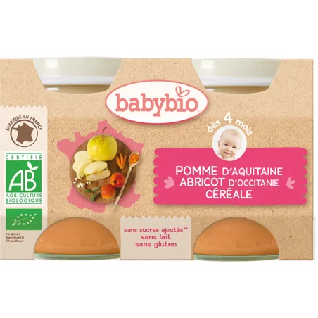 Babybio Pomme d’Aquitaine Abricot d’Occitanie Céréale 2X130G – Couleur naturelle et soin éclatant
