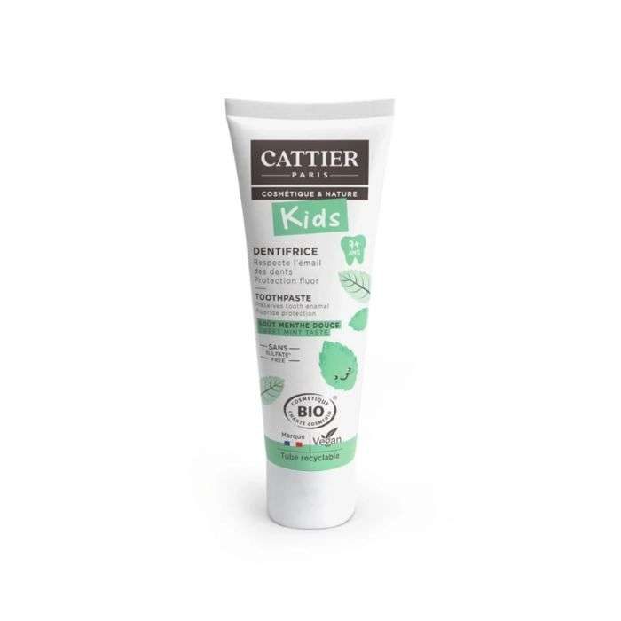 CATTIER DENTIFRICE ENFANTS SANS FLUOR 7 ANS+ 50 ML GOUT MENTHE DOUCE – Couleur naturelle et soin éclatant