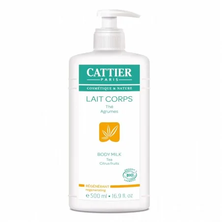 CATTIER Lait corps régénérant parfum thé agrumes bio flacon pompe 500ml – Couleur naturelle et soin éclatant