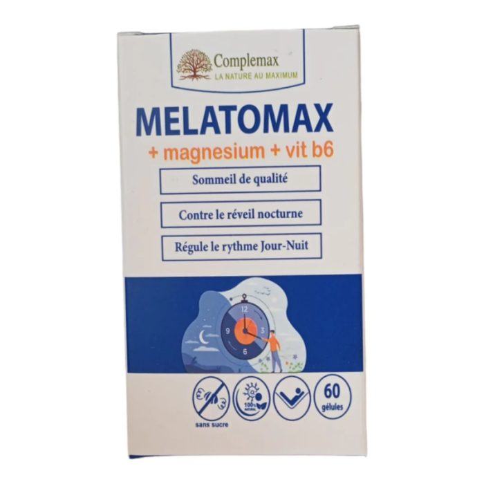 COMPLEMAX MELATOMAX PLUS MAGNESIUM PLUS VITAMINE B6 60 GELULES – Couleur naturelle et soin éclatant