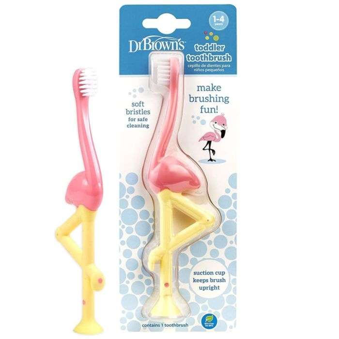 DR BROWNS BROSSE A DENTS BEBE 1-4 ANS FLAMANT ROSE