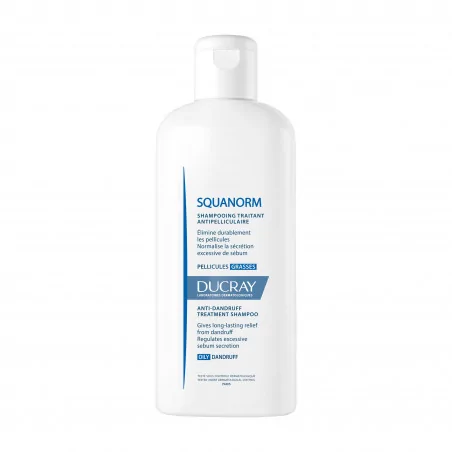 DUCRAY SQUANORM Shampooing traitant antipelliculaire - Pellicules grasses 200ml – Couleur naturelle et soin éclatant