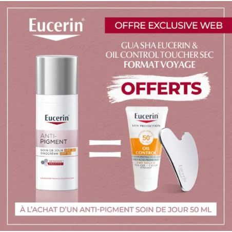 EUCERIN Anti Pigment Soin de jour SPF30 50ml + Guasha Eucerin et oil control toucher sec OFFERTS – Couleur naturelle et soin éclatant