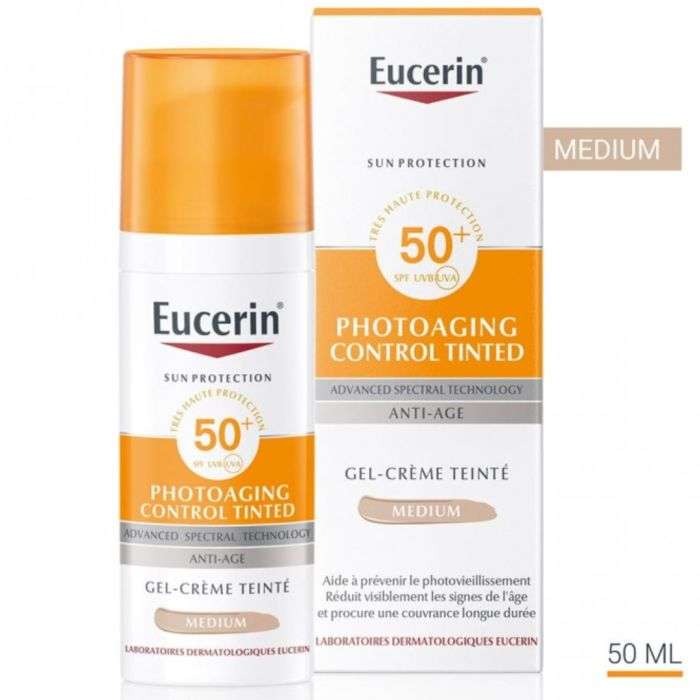 EUCERIN PHOTOAGING CONTROL TINTED SUN GEL CREME SPF 50+ MEDIUM – Couleur naturelle et soin éclatant