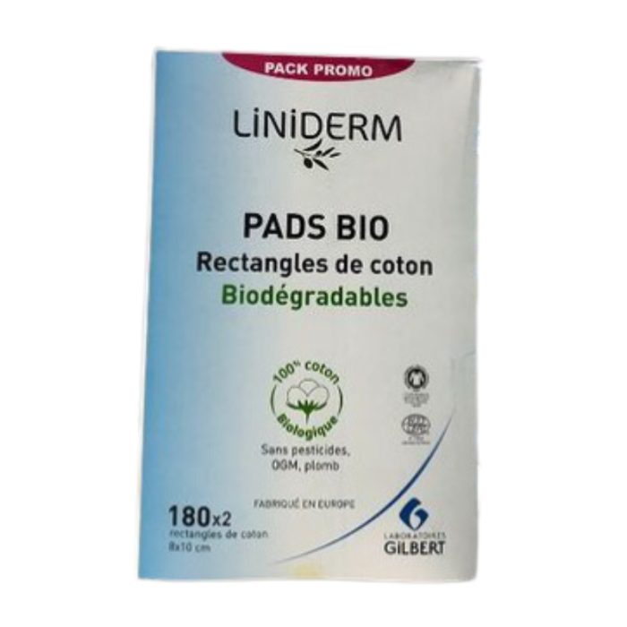 GILBERT LINIDERM PADS BIO RECTANGLES DE COTON BIODEGRADABLES 180*2 – Couleur naturelle et soin éclatant