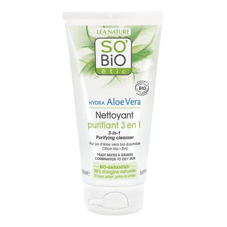 SO'BIO GEL NETTOYANT PURIFIANT 3 EN 1 "HYDRA ALOE VERA" 150 ML