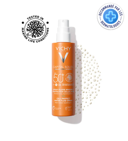 VICHY CAPITAL SOLEIL SPF50+ SPRAY FLUIDE INVISIBLE PROTECTION CELLULAIRE 200ML – Couleur naturelle et soin éclatant