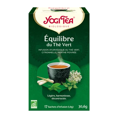 YOGI TEA Equilibre du ThĂ© Vert 17x 2g (thĂ© vert, fleurs de sureau, citronnelle, kombucha) â Couleur naturelle et soin Ă©clatant